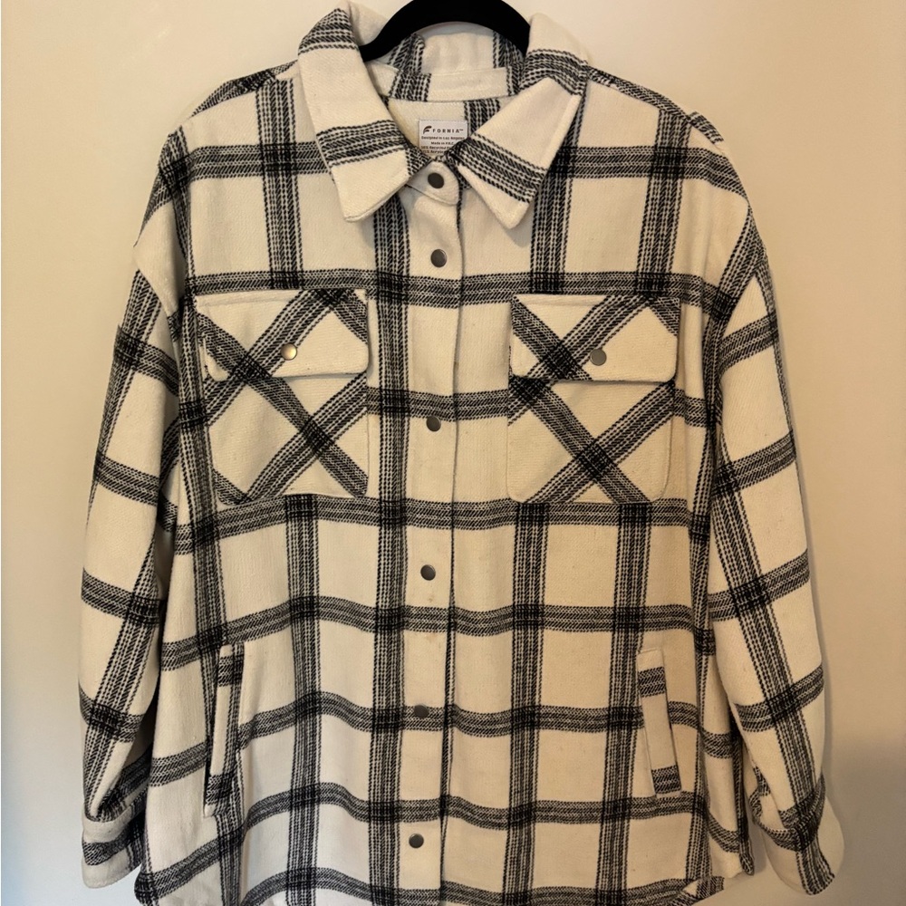 Fjallraven Cream and Black Plaid Shirt Jacket